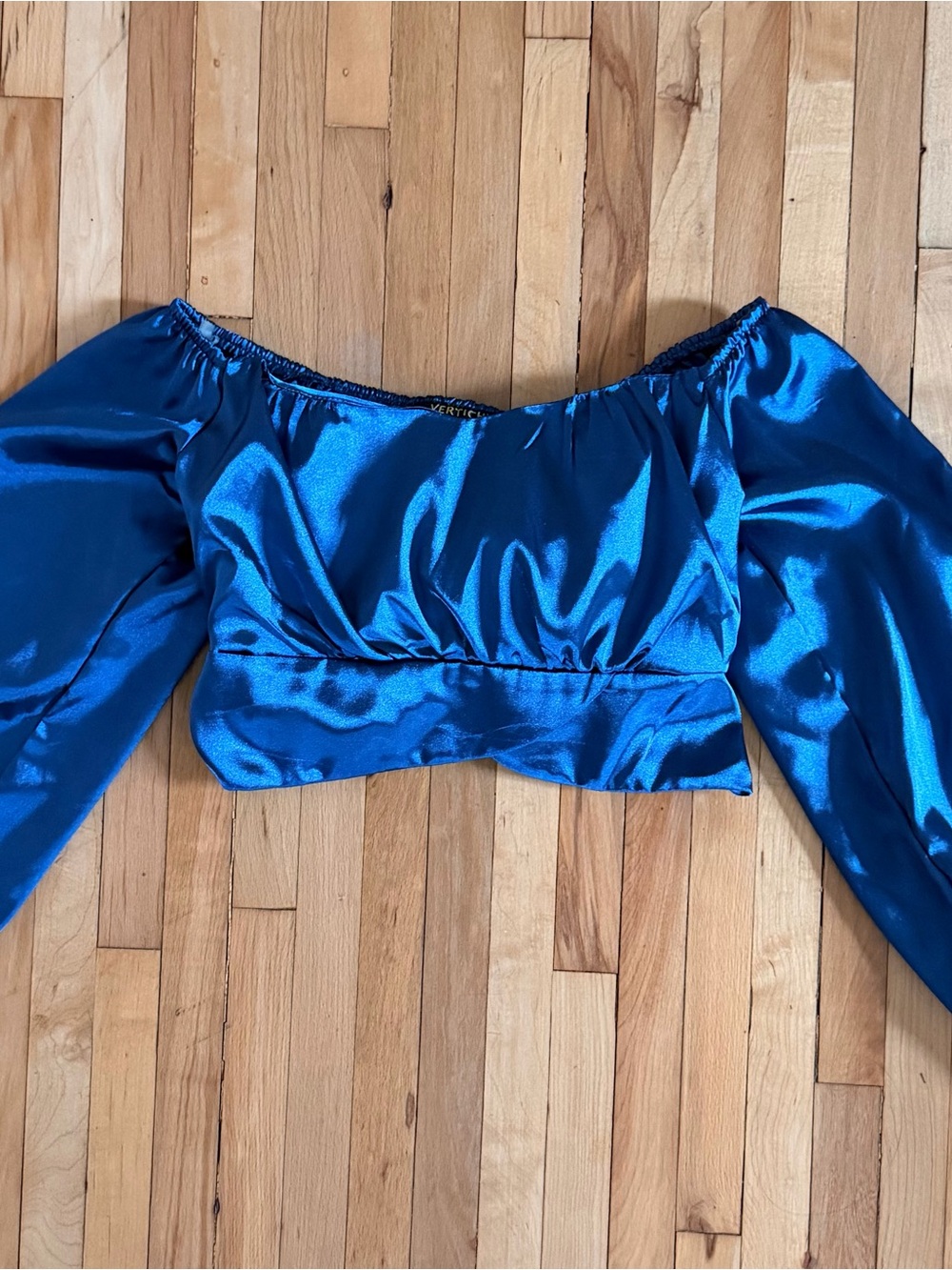 Satin Off-Shoulder Puff Sleeve Crop Top